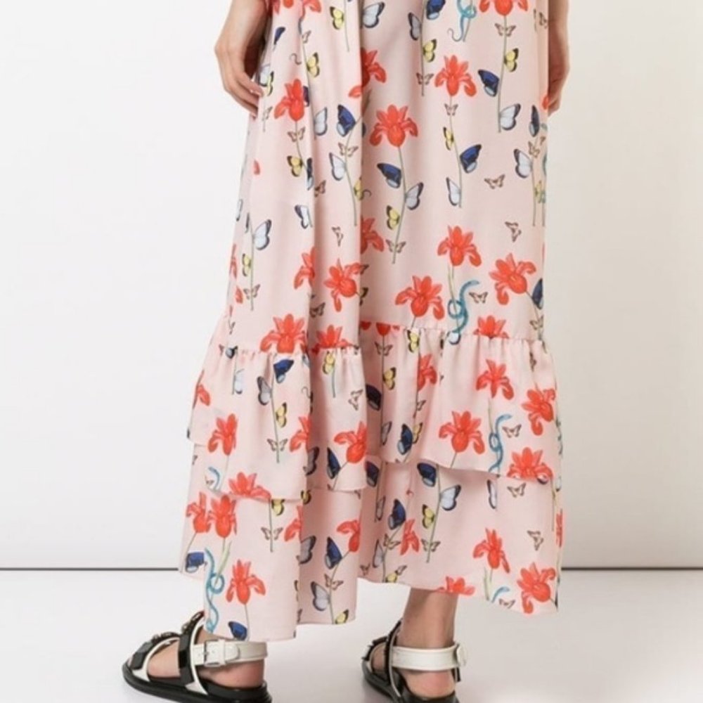 BORGO DE NOR Women's Pink Butterfly Print Ruffle Maxi Dress Size 12 - Picture 4 of 15